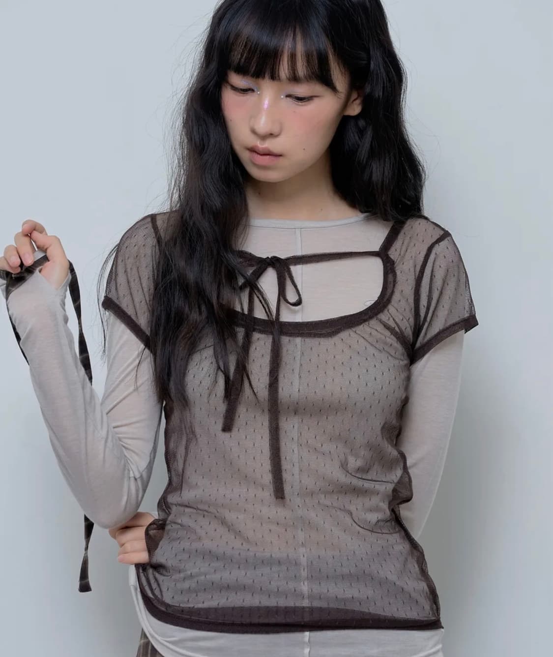 팬시클럽 3-WAY 도트 레이어드 롱슬리브 (BEIGE) 상품이미지1