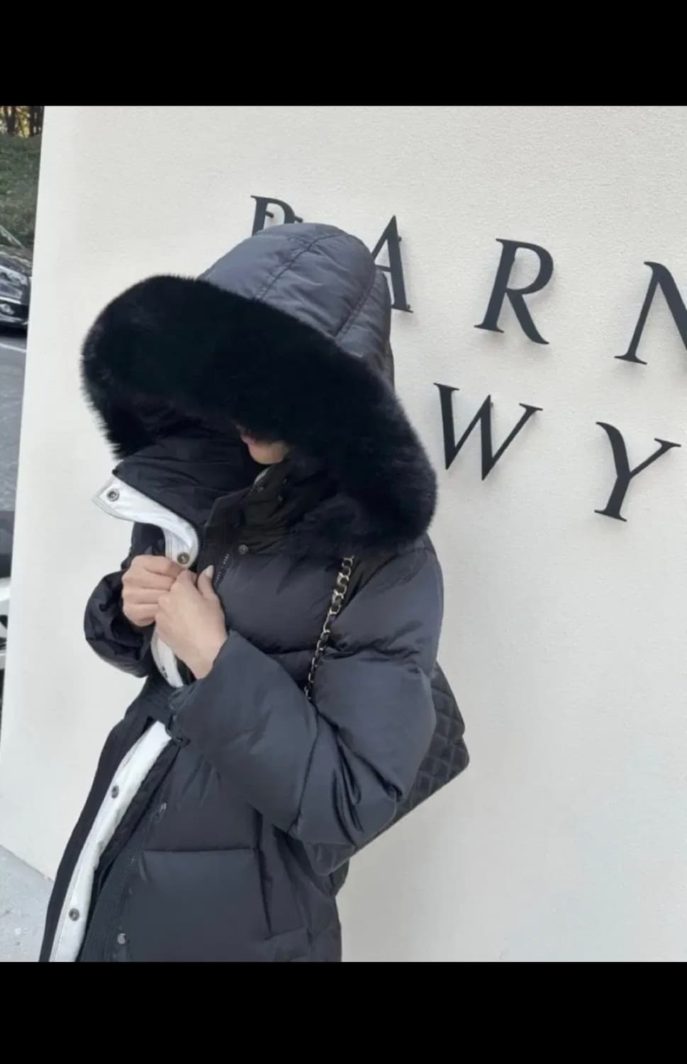 사가폭스퍼 배색 롱패딩 (오리털100, 착샷o) 상품이미지4