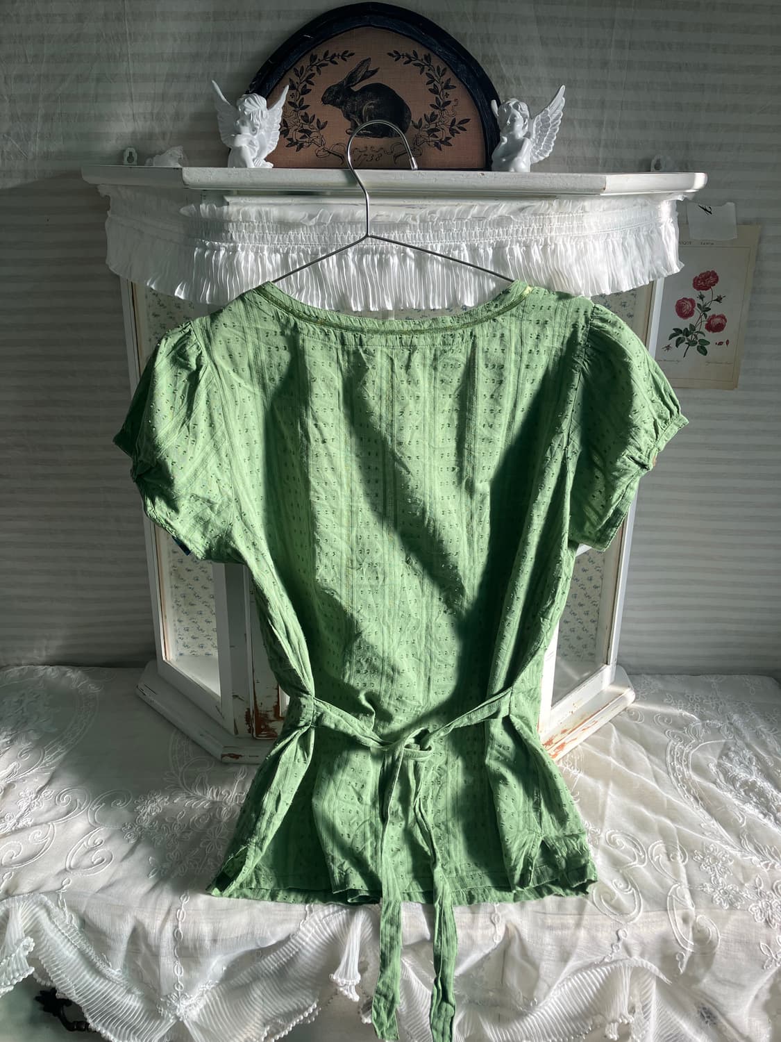 빈티지 그린 리본 블라우스 상품이미지7