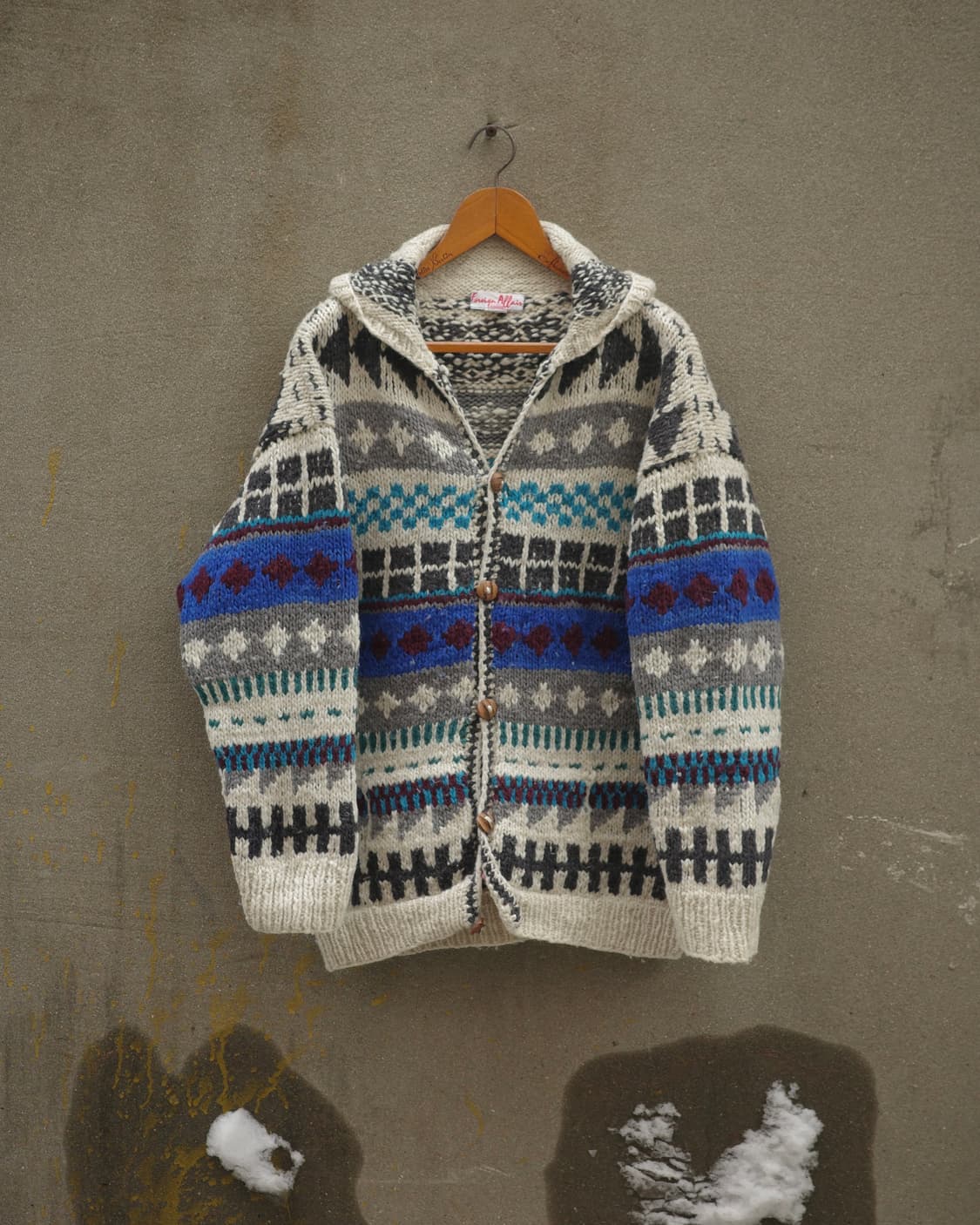 80-90‘s 빈티지 노르딕 패턴 후드 니트 상품이미지1
