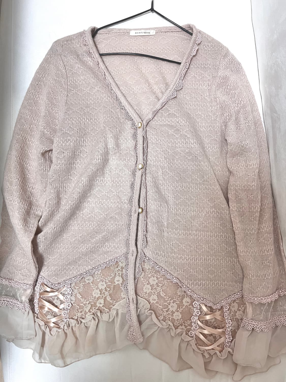 Axes femme 레이스 뮤트핑크 리본 가디건 히메갸루 상품이미지1