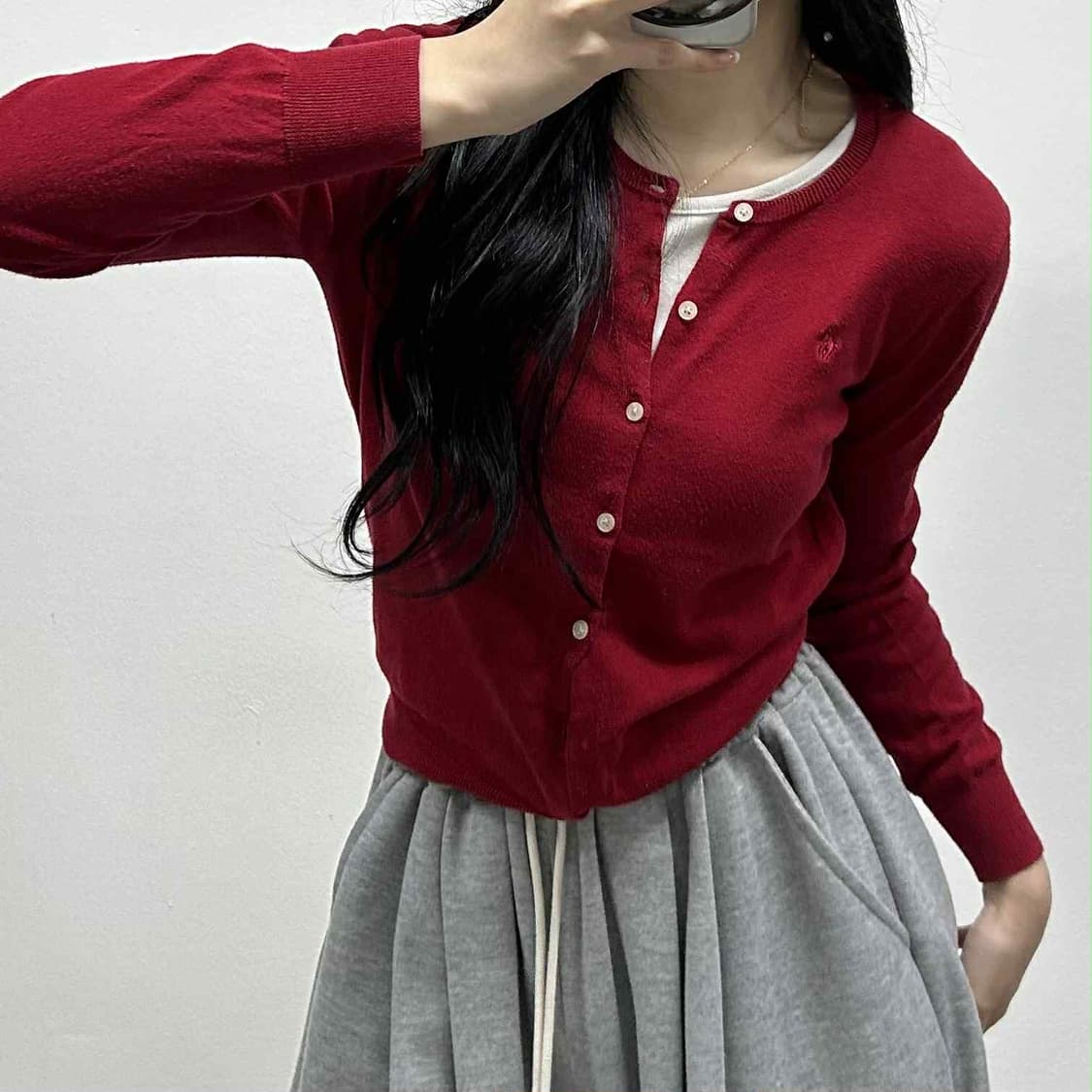 폴로 랄프로렌 버건디 피마 코튼 니트 가디건(XL) 상품이미지1