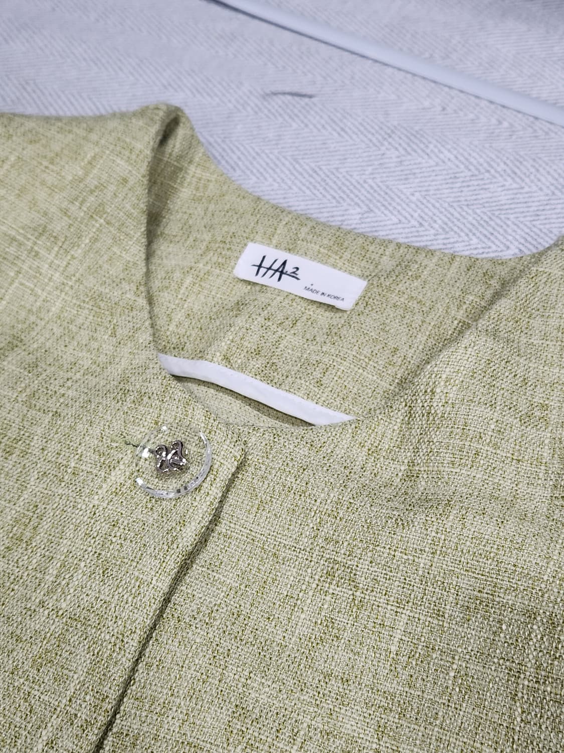 [F] 트위드 퍼프소매 반팔 여름 자켓 연그린 상품이미지5