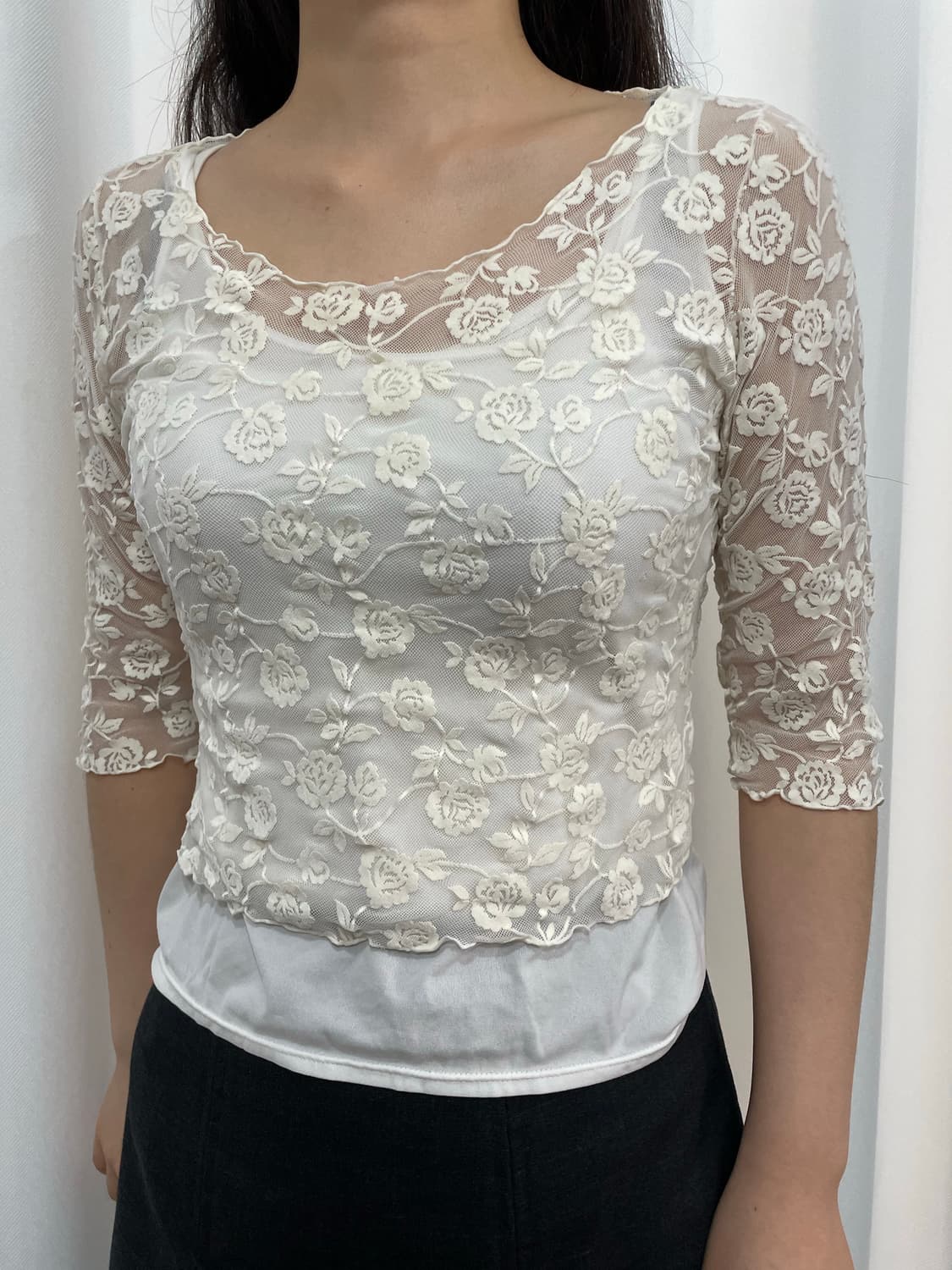 shizuka komuro flower lace blouse  상품이미지1