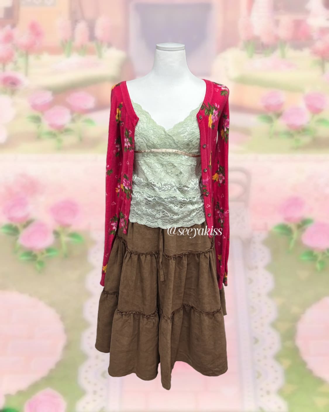 [셋업] 모리걸 데일리 세트 가디건 스커트 슬리브리스 상품이미지2