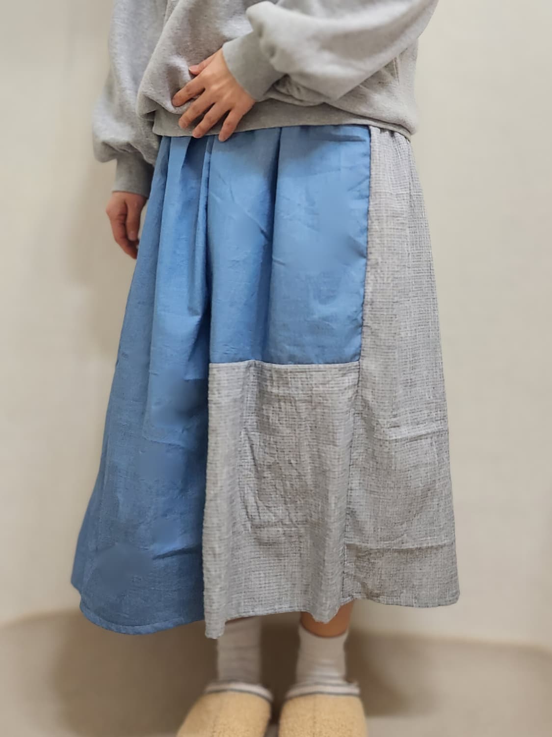 360도 양면 데님 중청 패치워크 롱스커트 상품이미지2