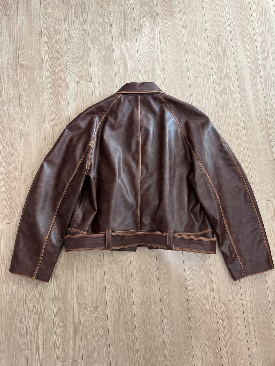 레이브) 빈티지 워싱 레더 자켓 브라운 상품이미지5