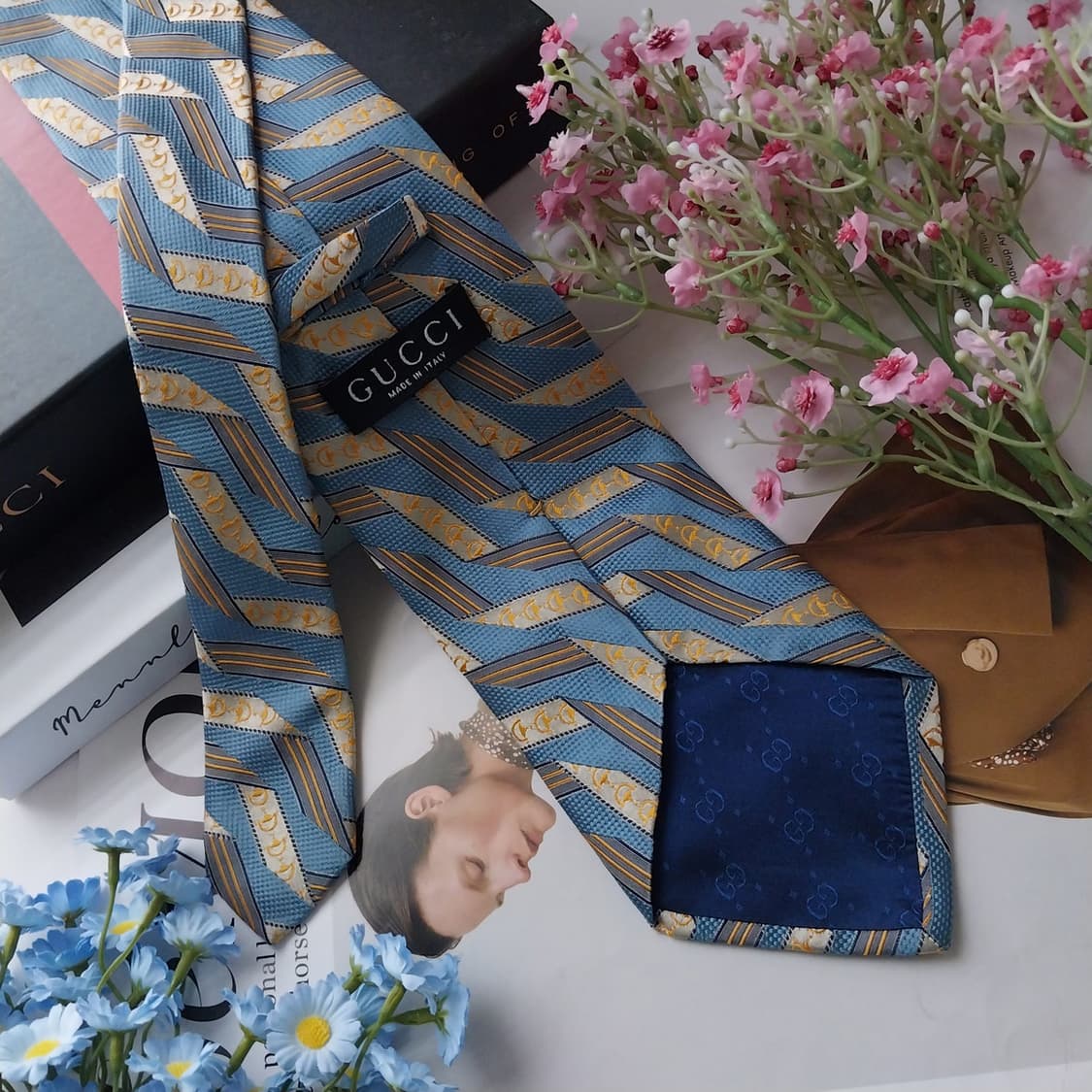 구찌 실크 블루 홀스빗 자카드 넥타이 9.6cm A+등급 K1478
 상품이미지6