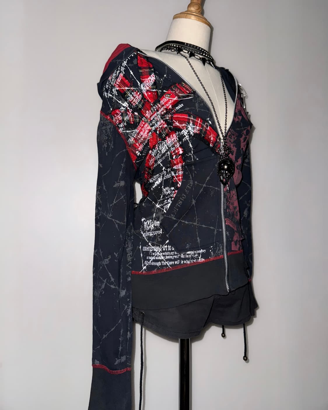 매드펑크 레드블랙 펑크 해골 후드집업 상품이미지3