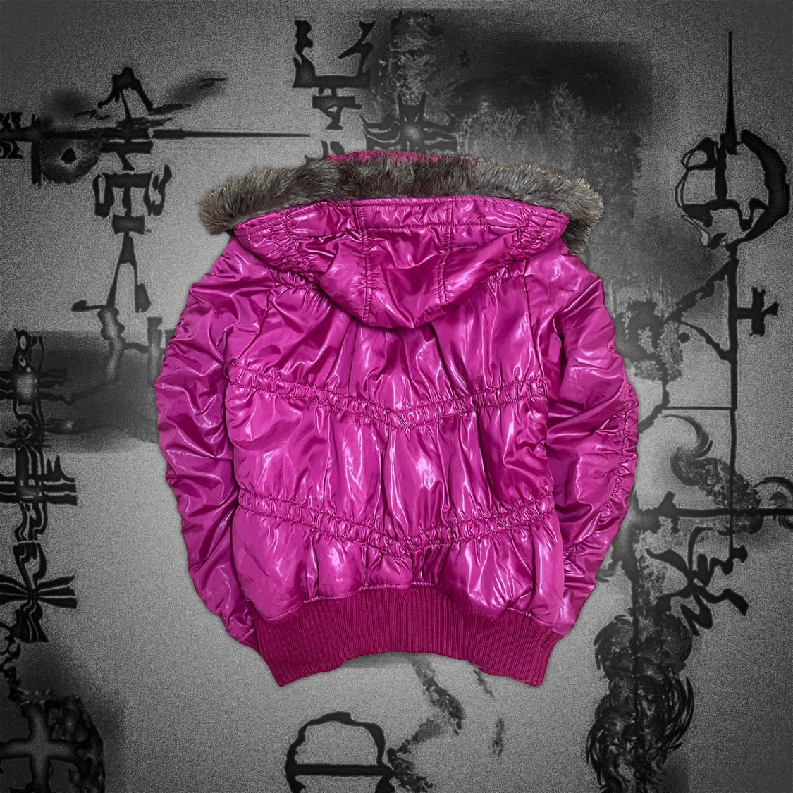 Y2K 갸루 핫핑크 퍼 투웨이 숏패딩 상품이미지2