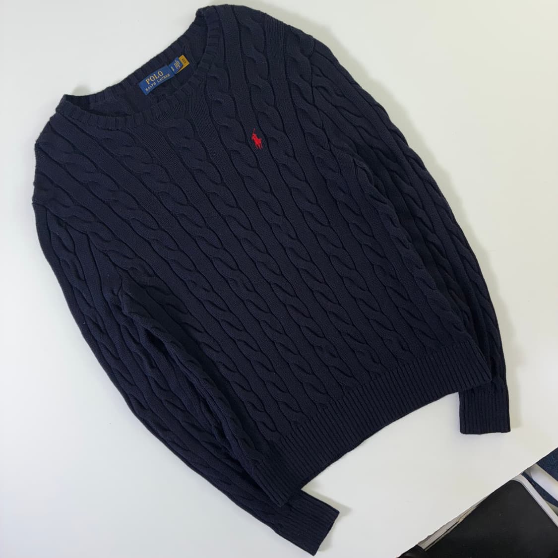 Polo  폴로 랄프로렌 자수 코튼 네이비 꽈배기 니트 상품이미지2