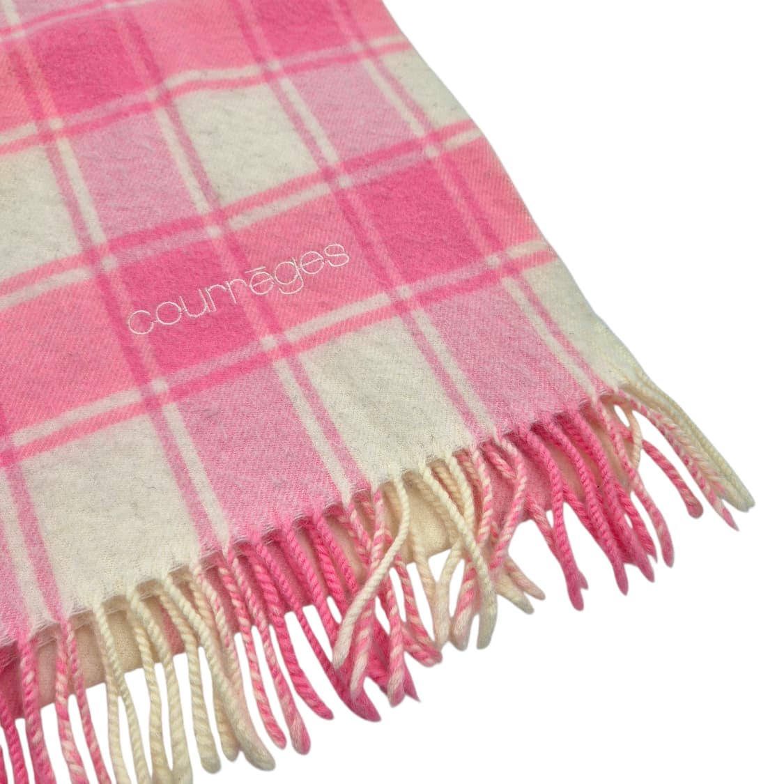 90s 꾸레쥬 핑크 타탄 울 블랭킷&머플러 상품이미지3