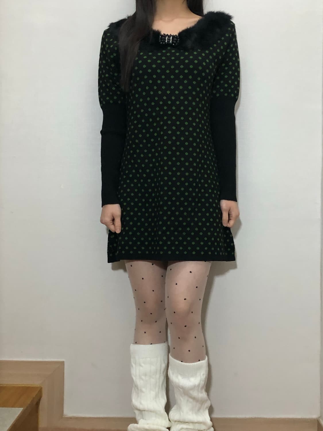 빈티지 블랙 그린 도트 원피스 상품이미지6