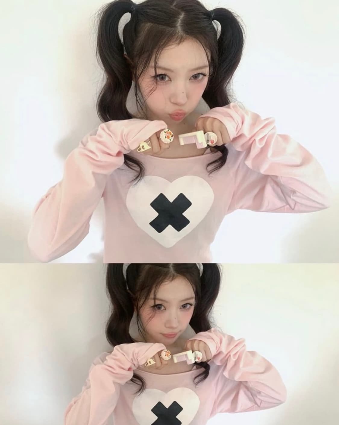 샵페어리 크로스 하트 컷오프 티셔츠 핑크 색상 상품이미지1