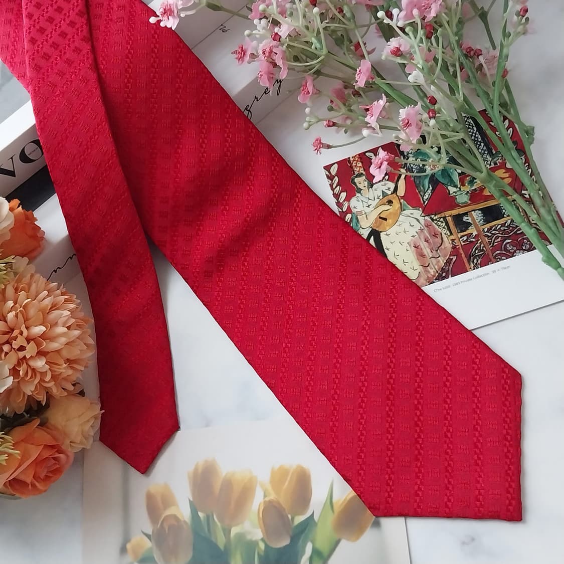 니나리치 실크 레드 텍스처드 넥타이 9cm A+등급 K1581
 상품이미지3