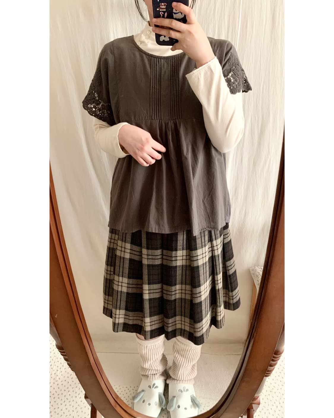 브라운 모리 레이스 면 블라우스 상품이미지4