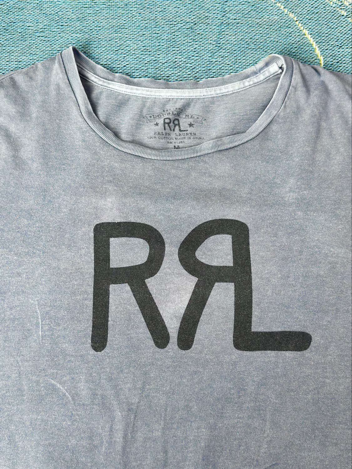 RRL 더블알엘 로고 티셔츠 더스티 블루 페이딩됨 상품이미지2