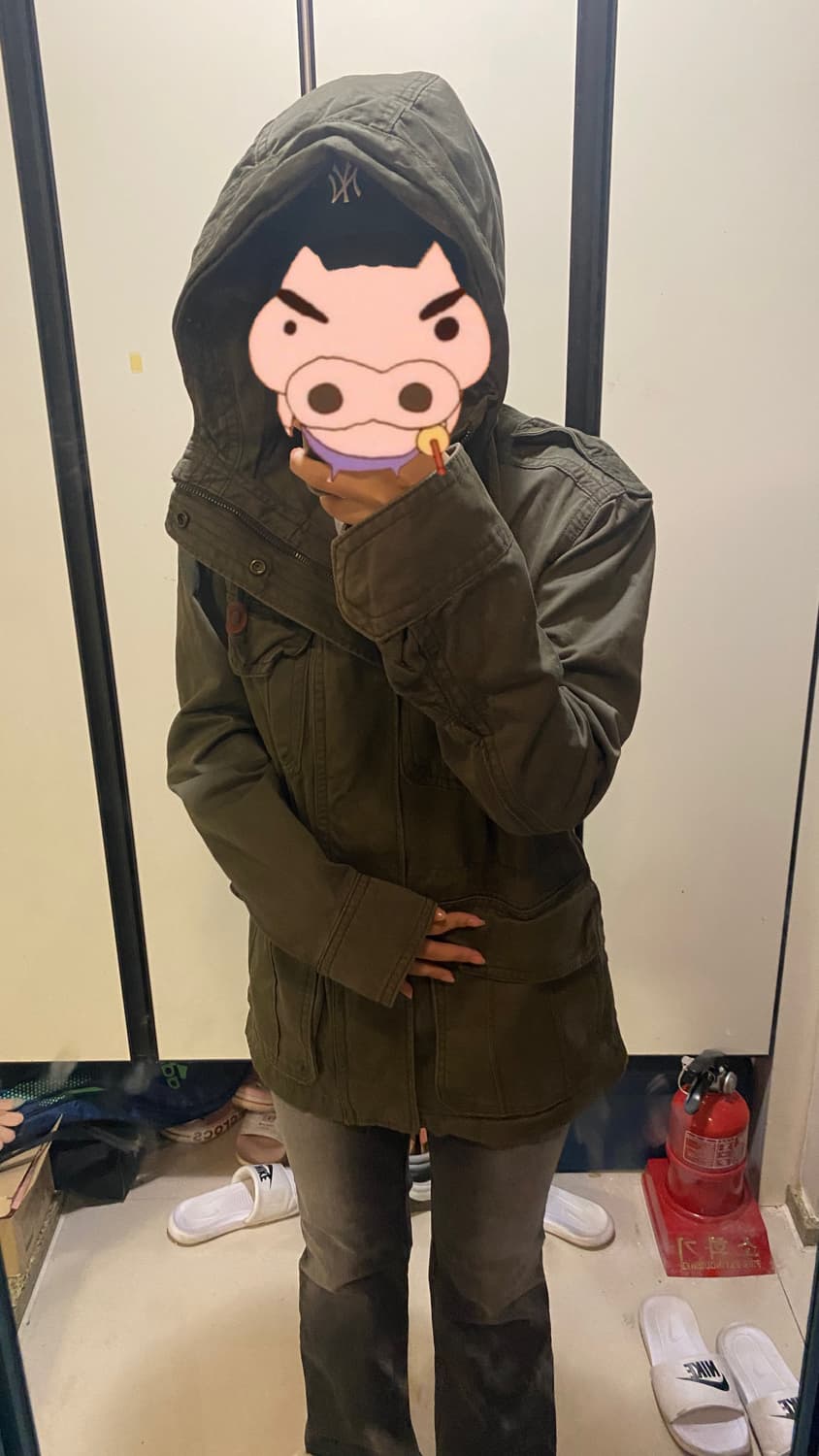 후아유 카키색 후드 야상 점퍼 상품이미지2