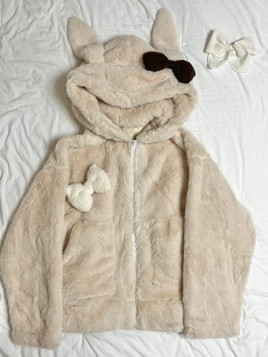 베이지 우사미미 퍼 후드집업 후리스 상품이미지1