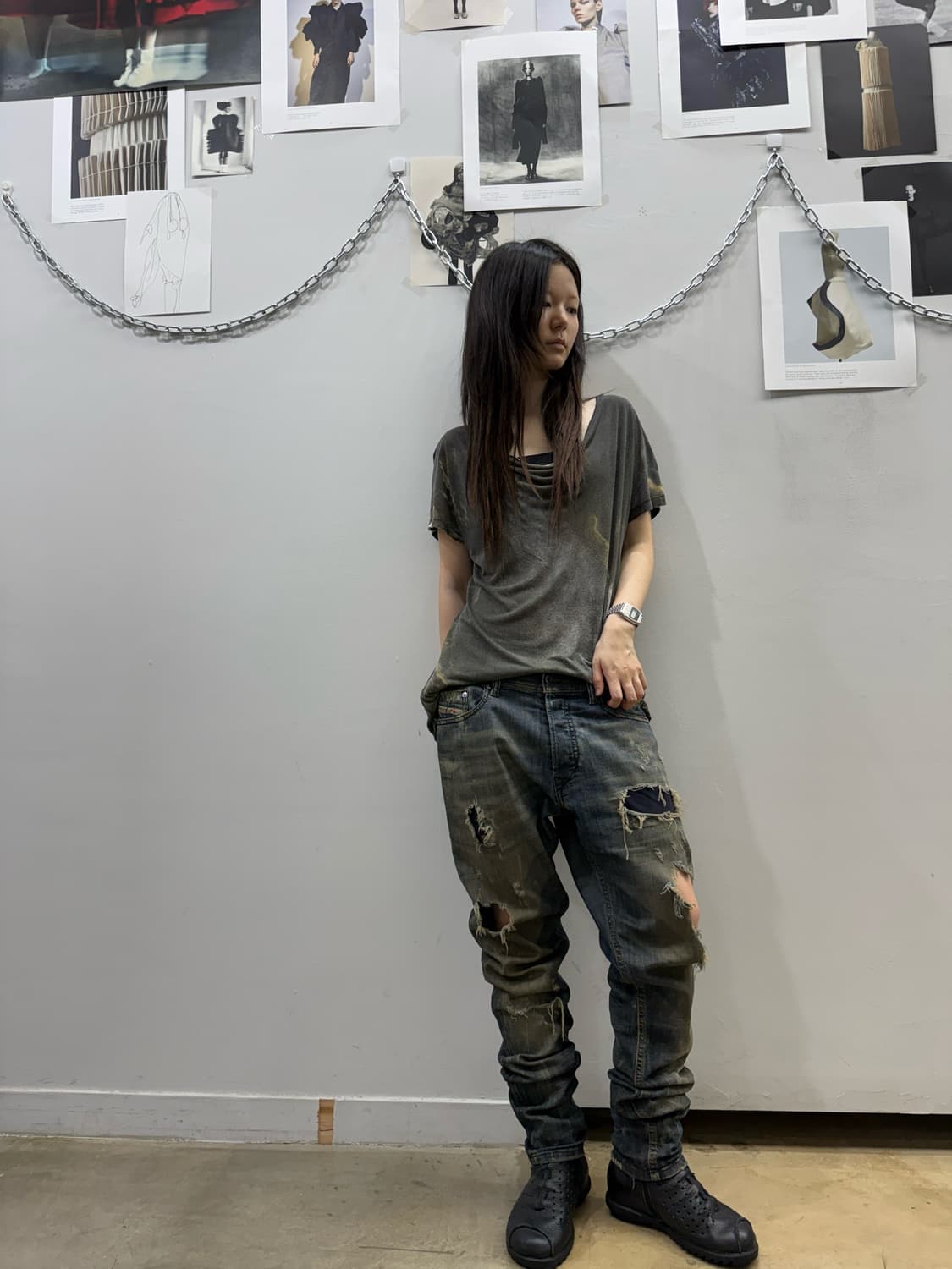 디젤 그런지 데미지 디테일 데님진 상품이미지5