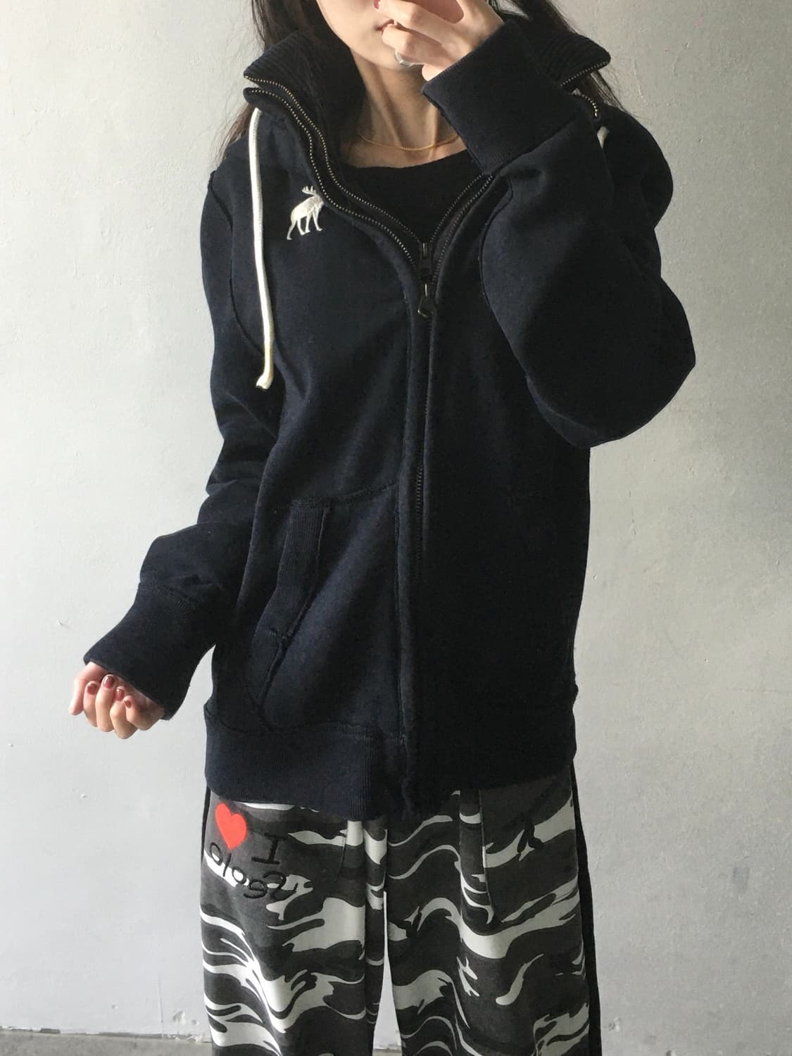 아베크롬비 가슴로고 이중 후드집업 상품이미지1