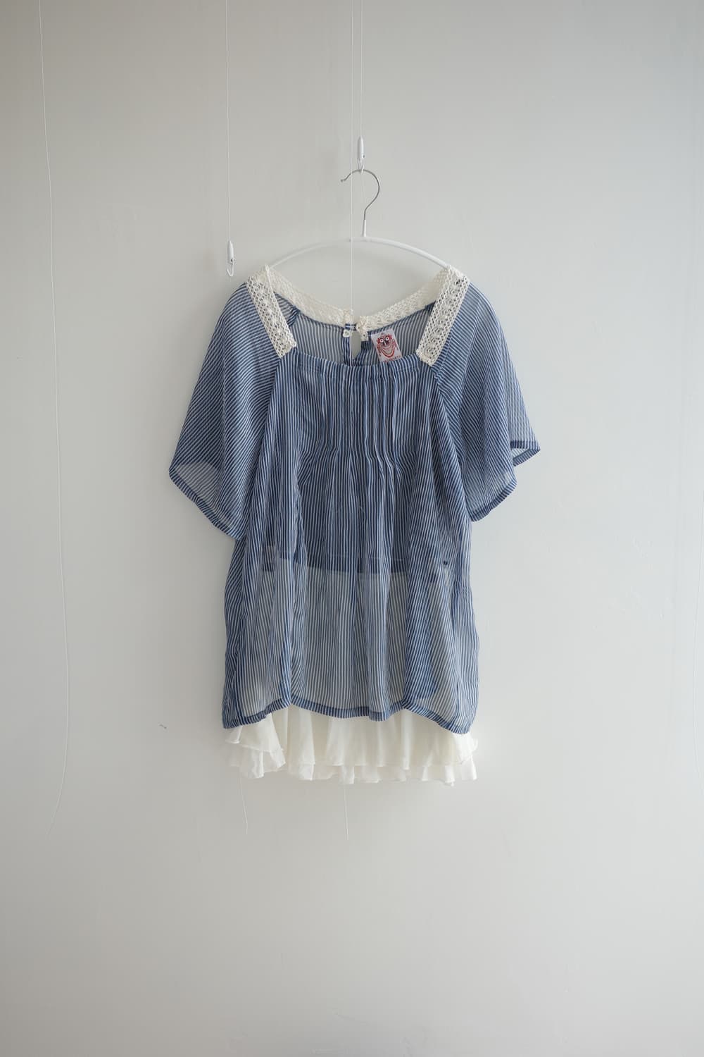 Romantic crochet blue striped blouse 상품이미지1