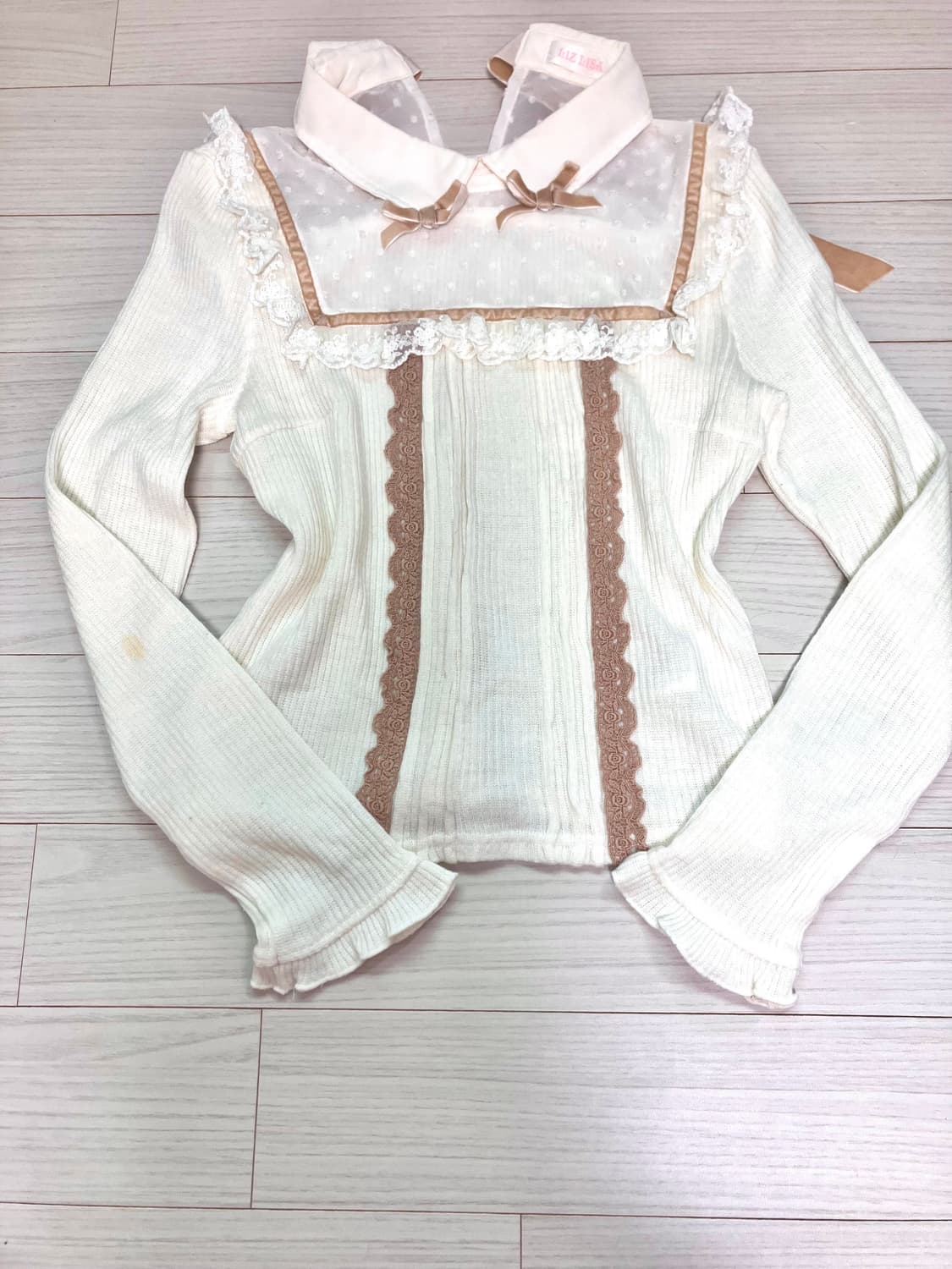 리즈리사 리본 레이스 도트 블라우스 니트 라떼갸루 모리걸 로리타 상품이미지5