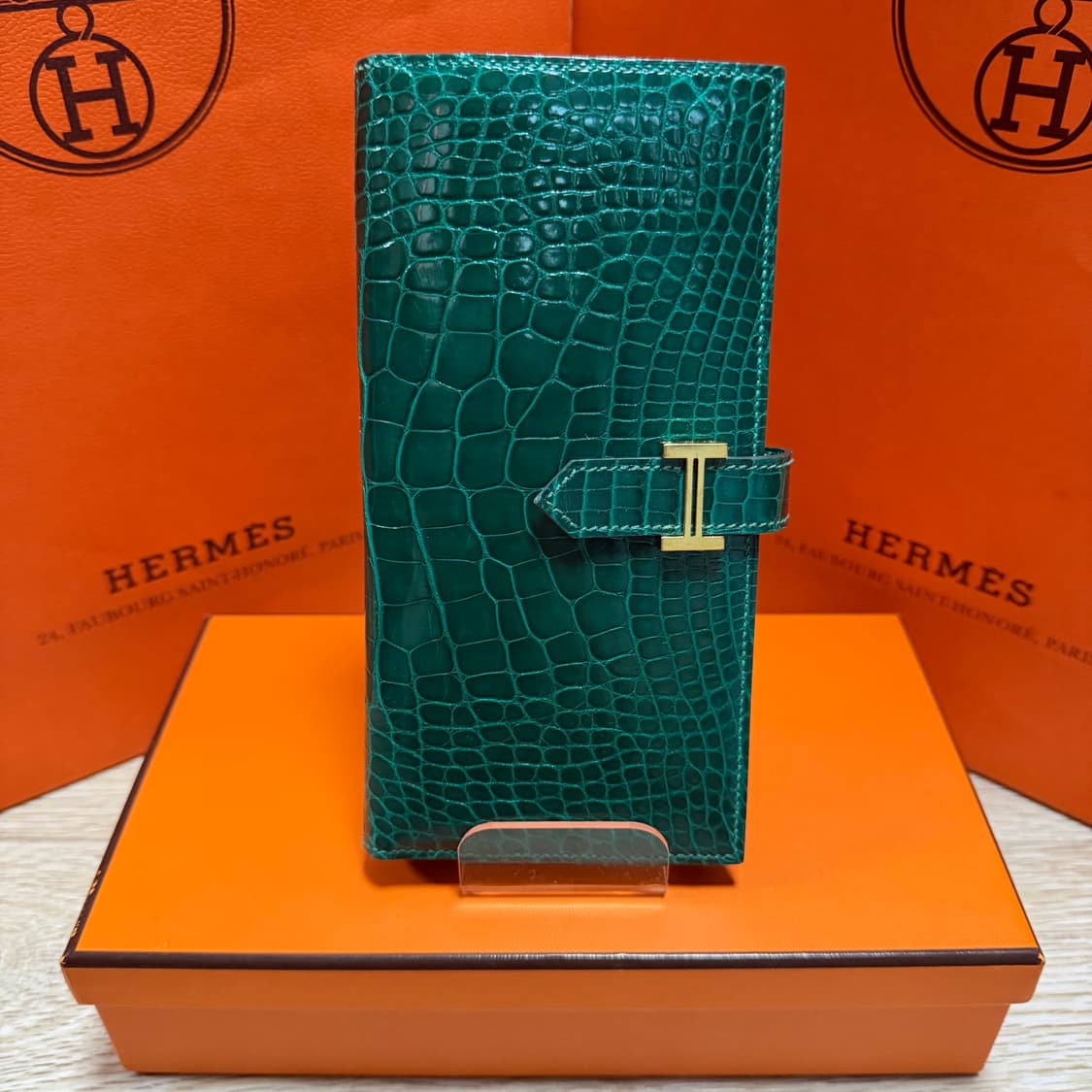 [S급/OS] 에르메스 베안 와니 크로커다일 장지갑 그린 풀구성 상품이미지1