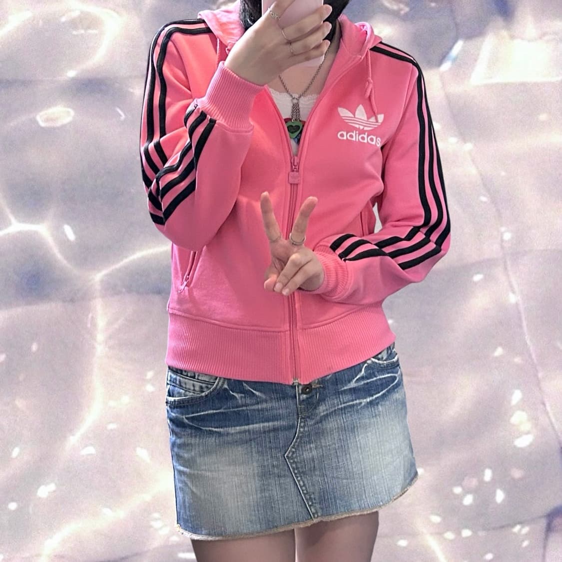 아디다스 대장 빅로고 플락 후드집업 져지 핑크 블랙 90  상품이미지3