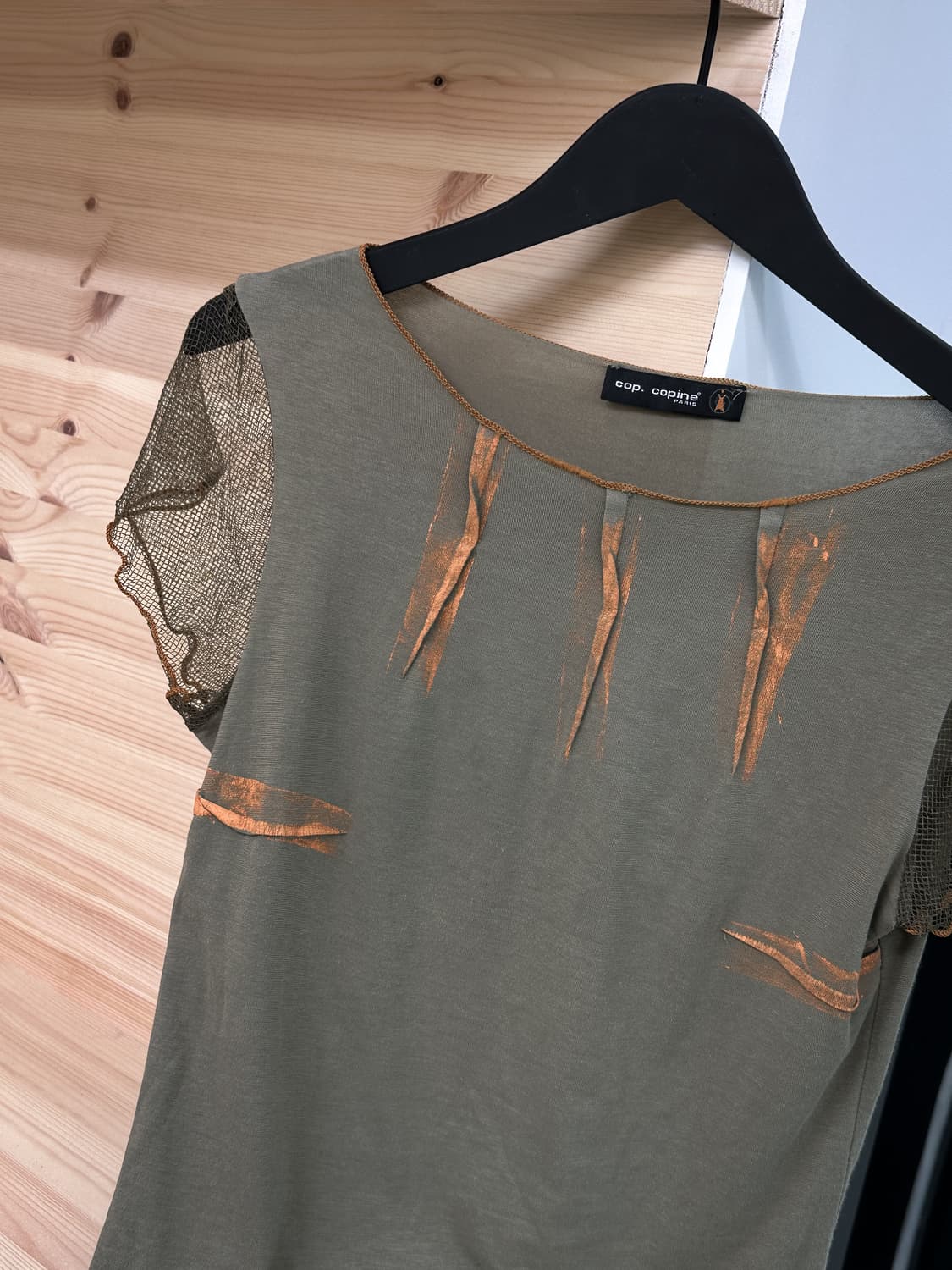 khaki mesh sleeve military top 상품이미지2