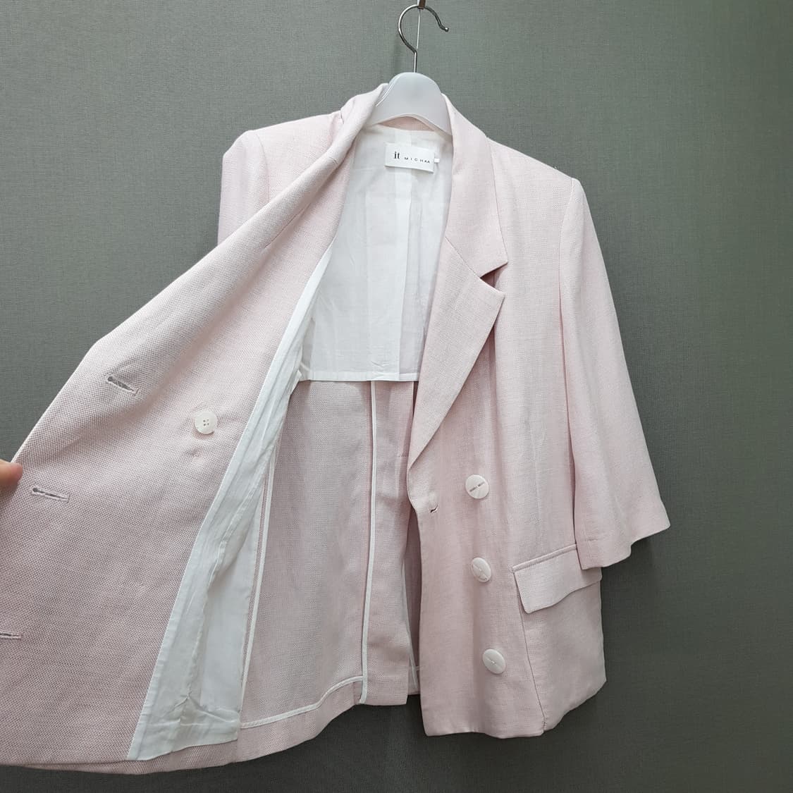 잇미샤 2023 린넨 블렌드 반팔 더블 버튼 자켓 55사이즈 상품이미지6