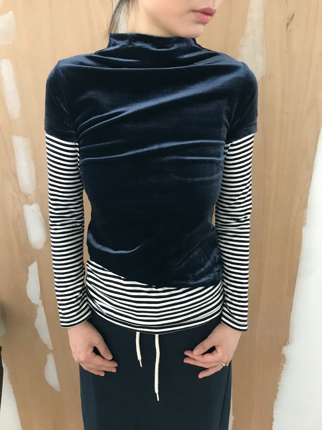 velvet top + stripe top SET 상품이미지1