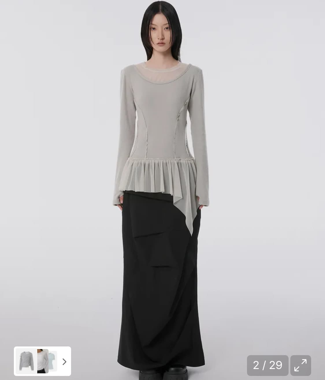 플레어업 레이어드 레이스 프릴 롱 슬리브 그레이 상품이미지2