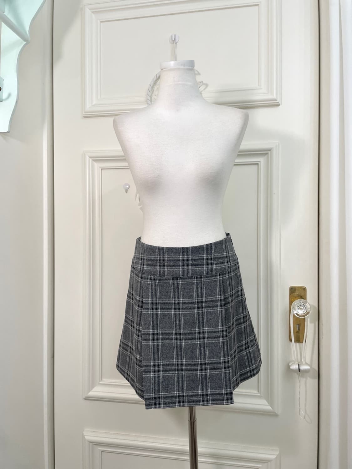 gray check pleats mini skirt(size-M) 상품이미지1