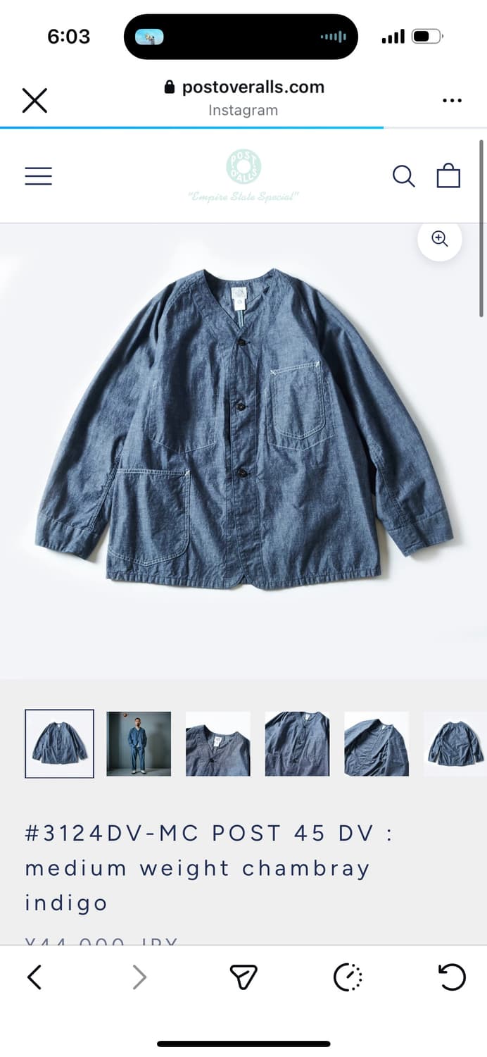 택포) 포스트오버롤즈 45dv 미디엄웨이트샴브레이 L사이즈 판매 상품이미지1