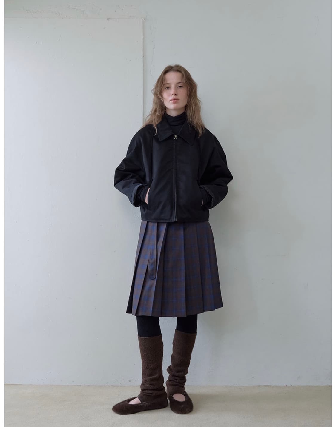 Pleats belted midi skirt(check) 상품이미지1