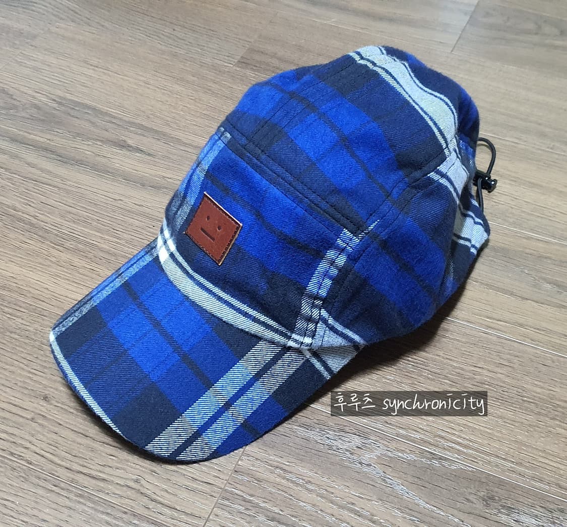 아크네 이모지 체크 볼캡 F 블루 코튼 모자 상품이미지5
