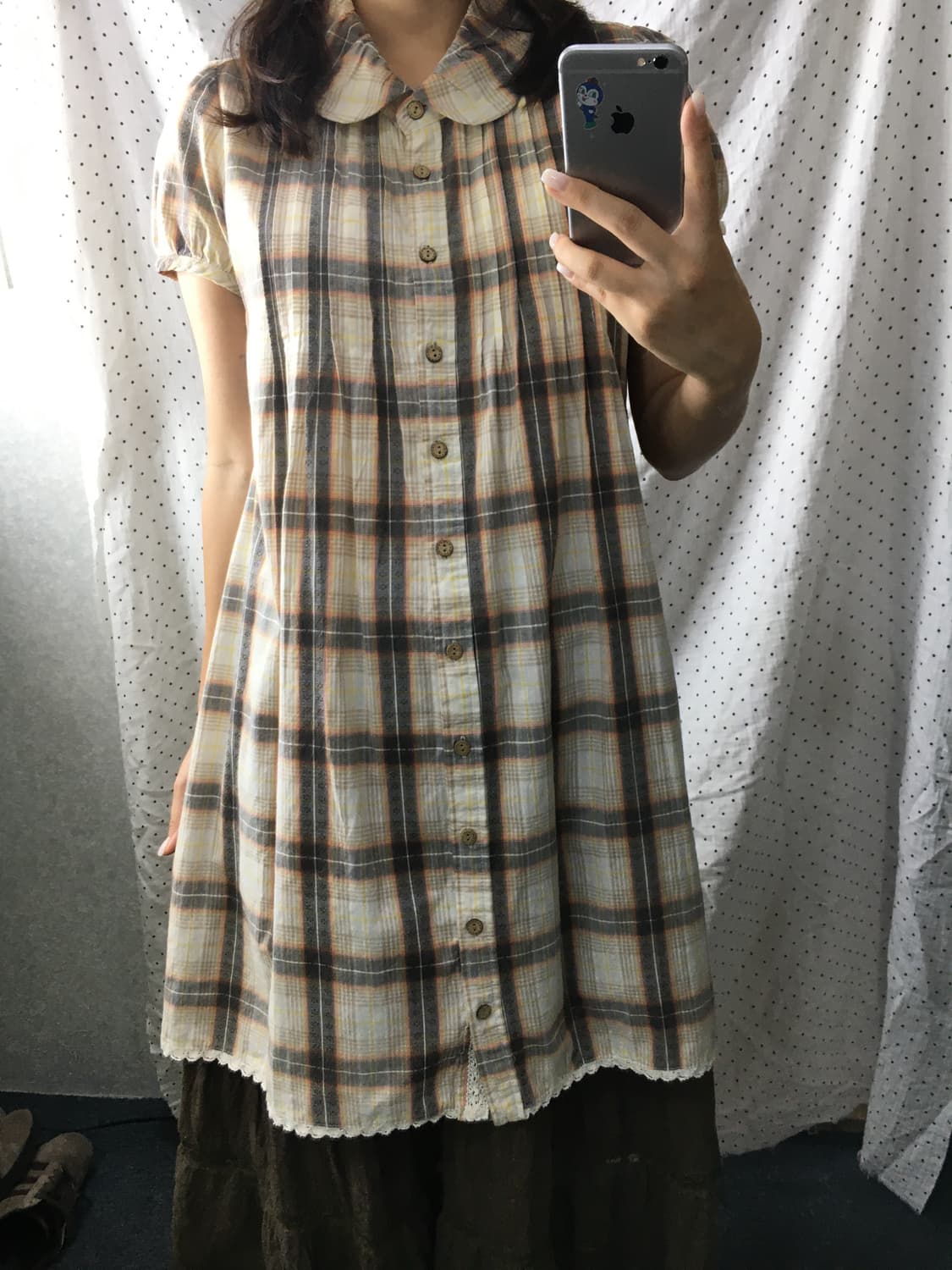 체크 둥근 카라 원피스 상품이미지4