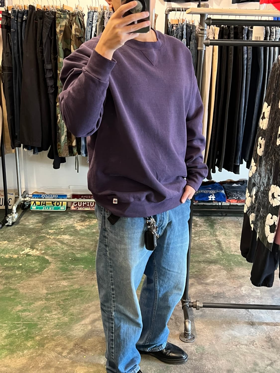 90's [XL] 러셀 애슬레틱 무지 스웻셔츠 퍼플 크루넥 빈티지 상품이미지3