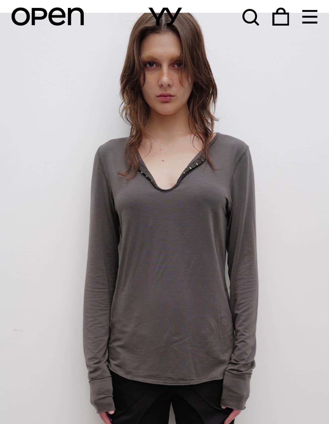 Open YY - HOOK HENLEY LONG SLEEVE (차콜) S 상품이미지1