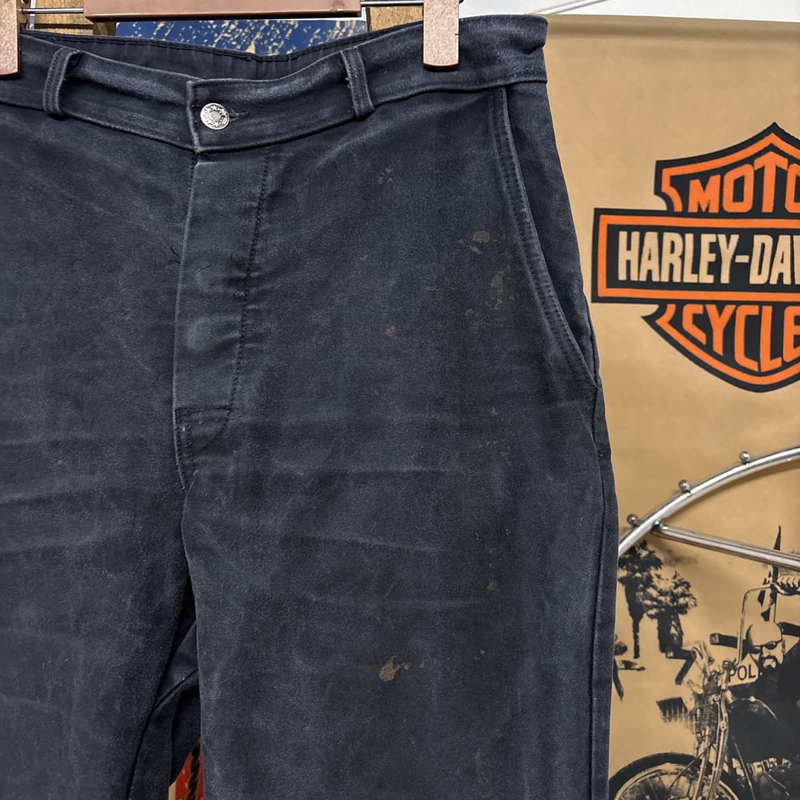 70s 오리지널 헤비 몰스킨 프렌치 워크팬츠 빈티지워싱 블랙 N681 상품이미지8