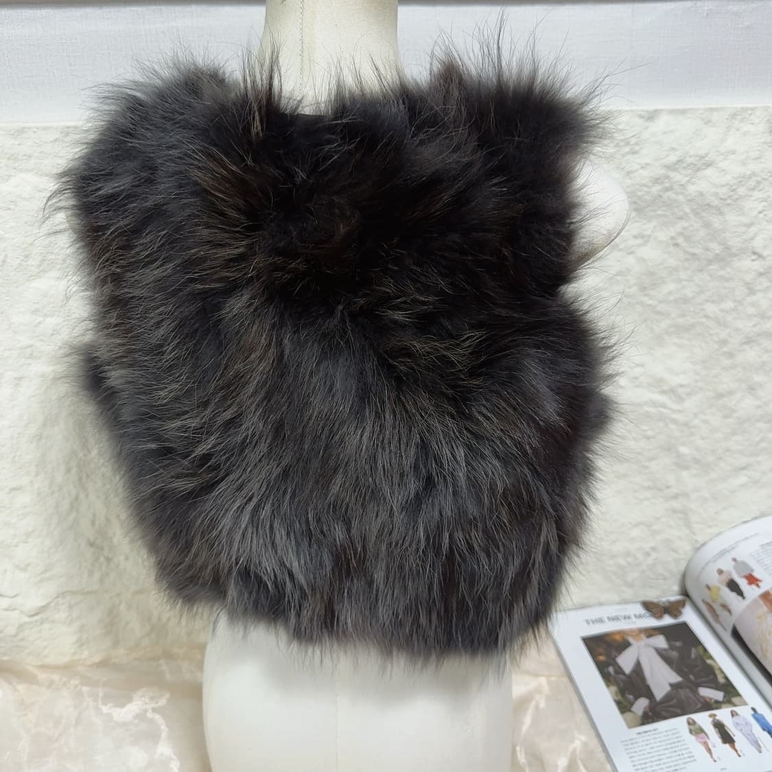 빈티지 다크 그레이 너구리털 라쿤퍼 조끼 베스트 상품이미지3