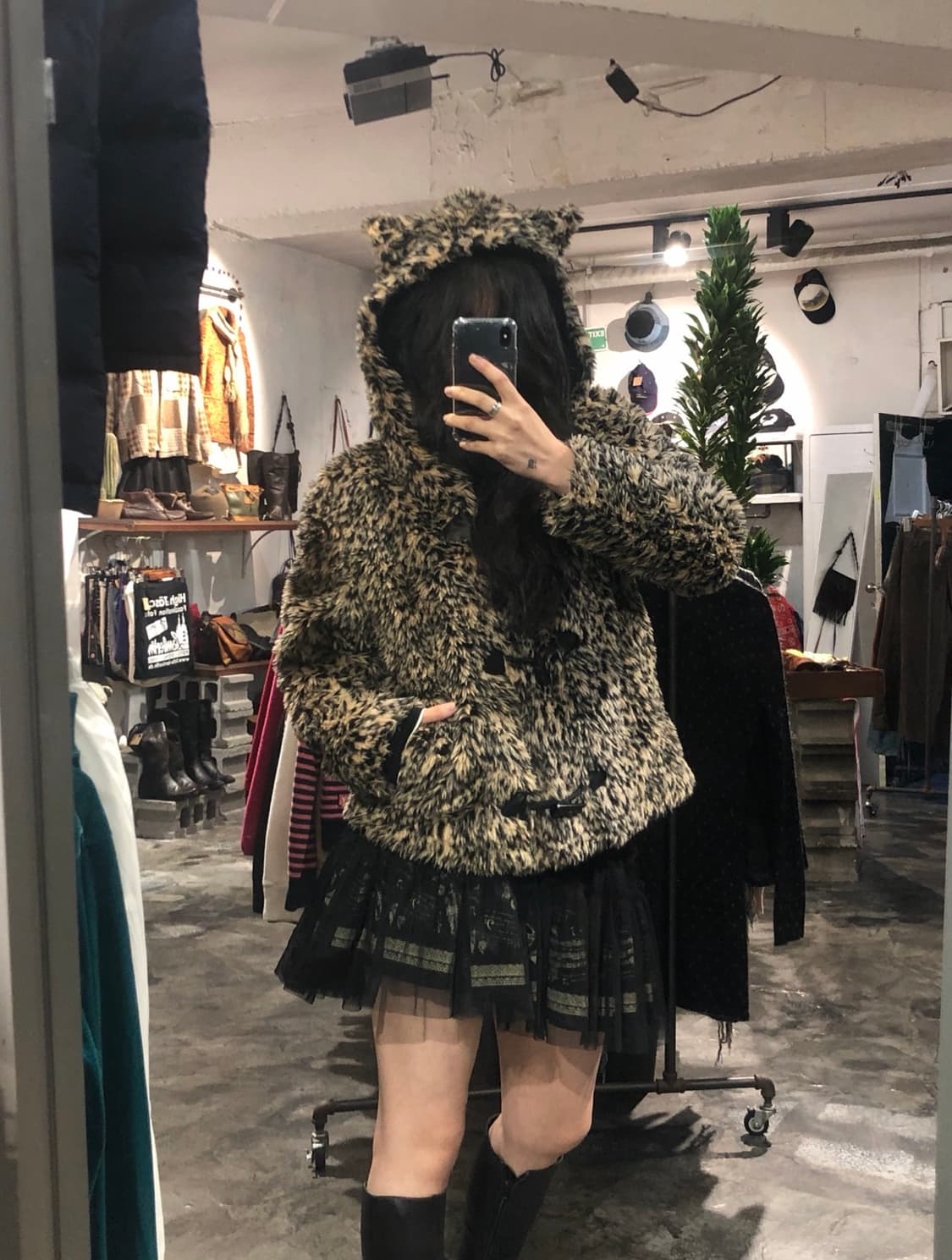 Sureve brown leopard cat-ear fur hoodie  상품이미지1