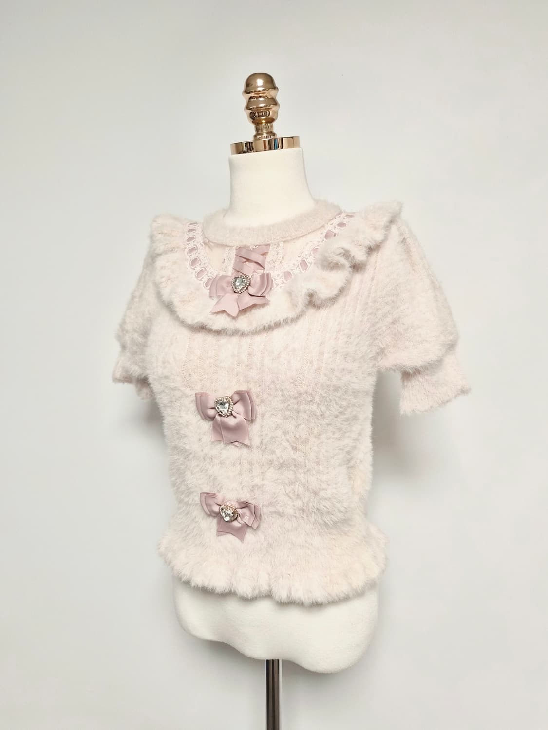 리즈리사 앙고라 니트 리본 갸루 양산형 러블리 핑크니트 상품이미지3