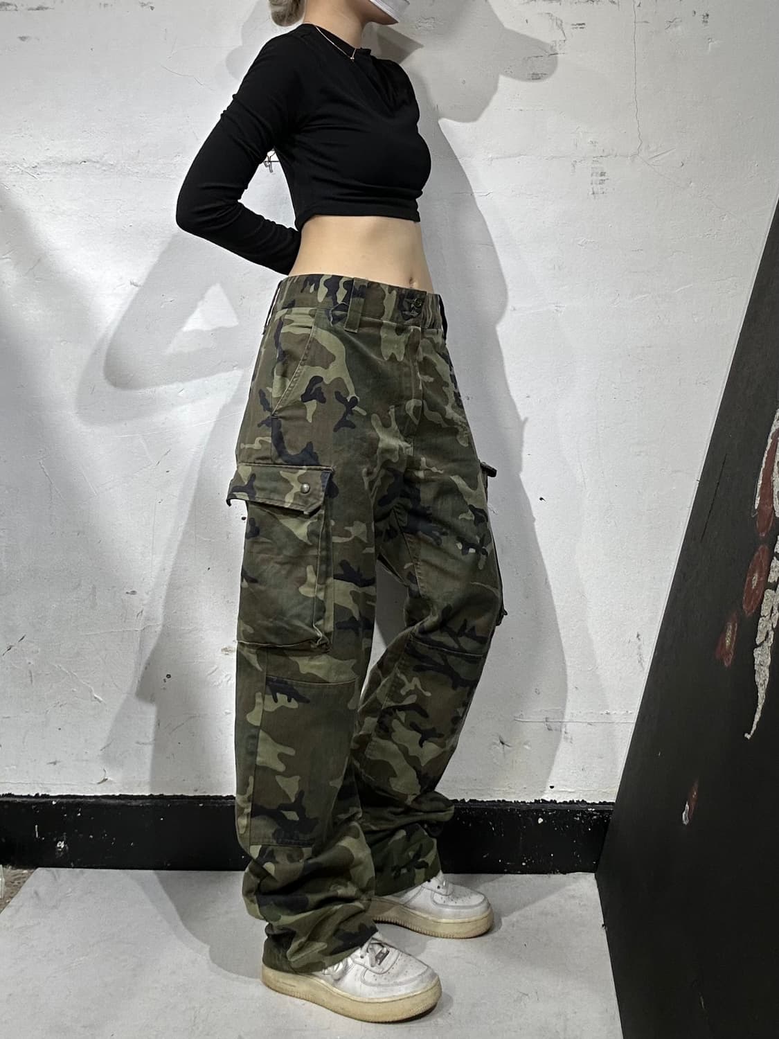 일본 빈티지 카키 밀리터리 카모 와이드 카고 팬츠 군복 바지  상품이미지1