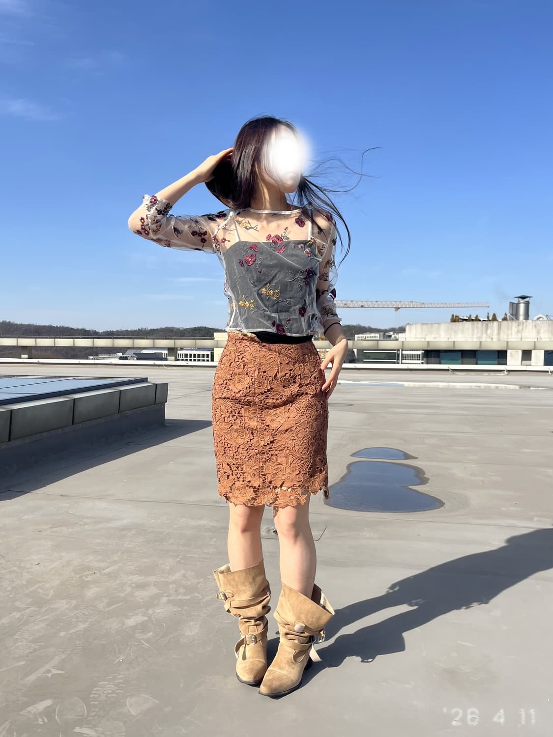 Brown Flower Skirt 브라운 플라워 스커트 상품이미지4