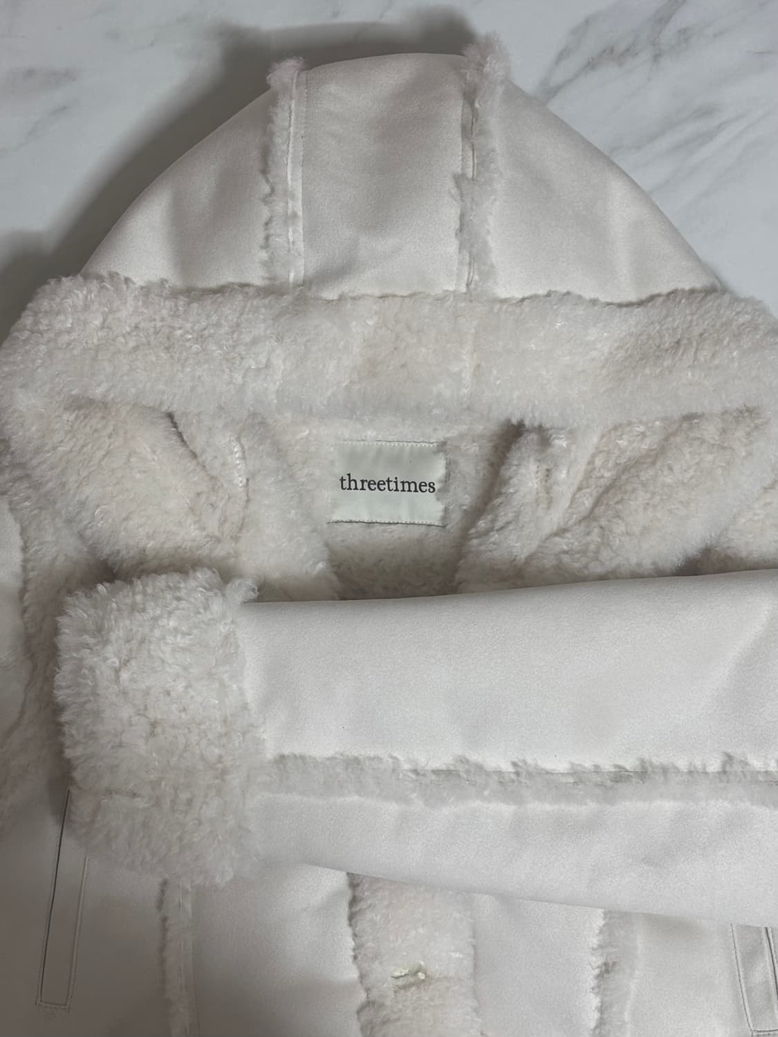 쓰리타임즈 - 베이비 후디 퍼 코트 아이보리 상품이미지7