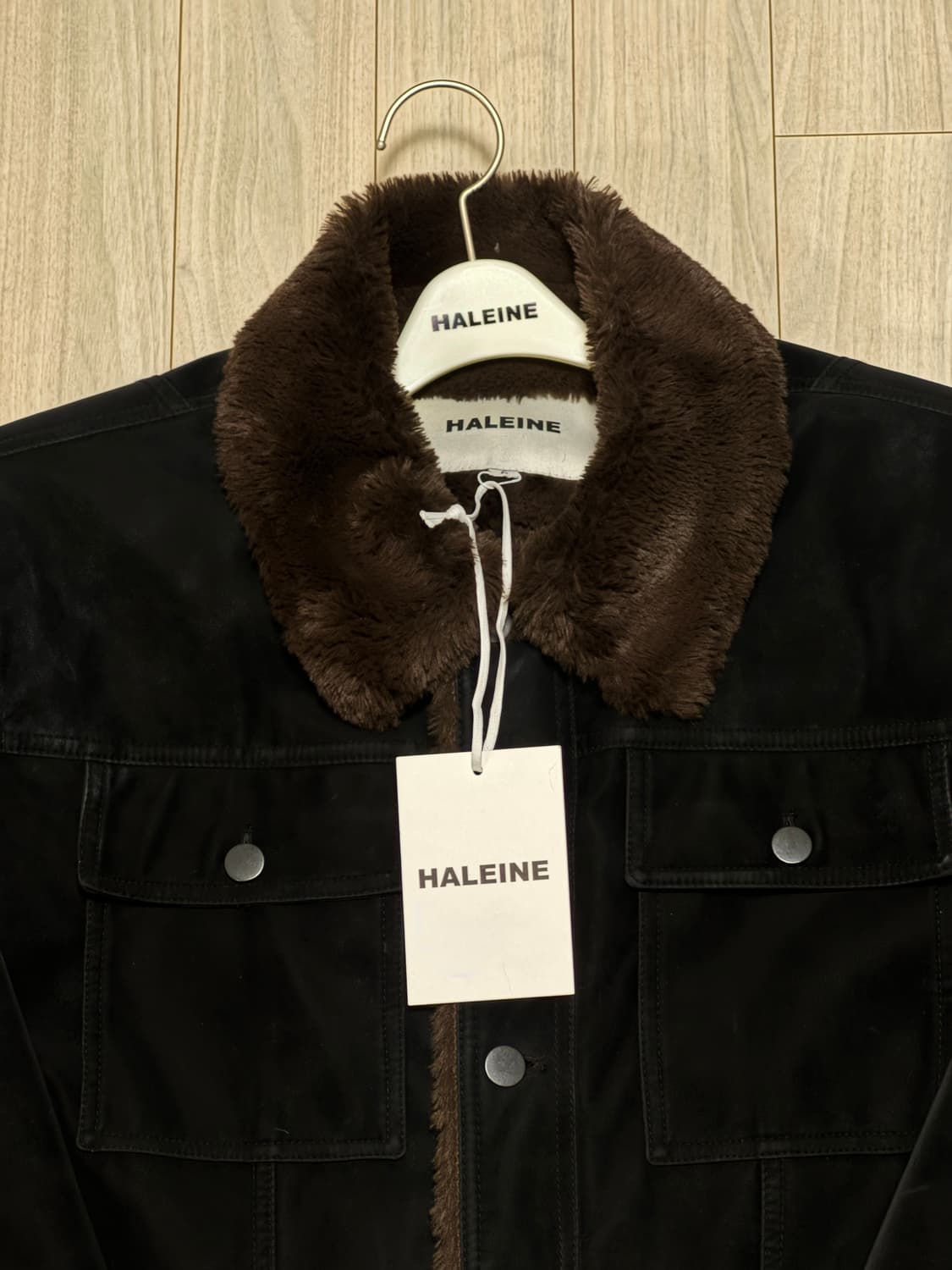 알렌느 벨루아 포우 퍼 트러커 자켓 블랙 브라운 상품이미지6