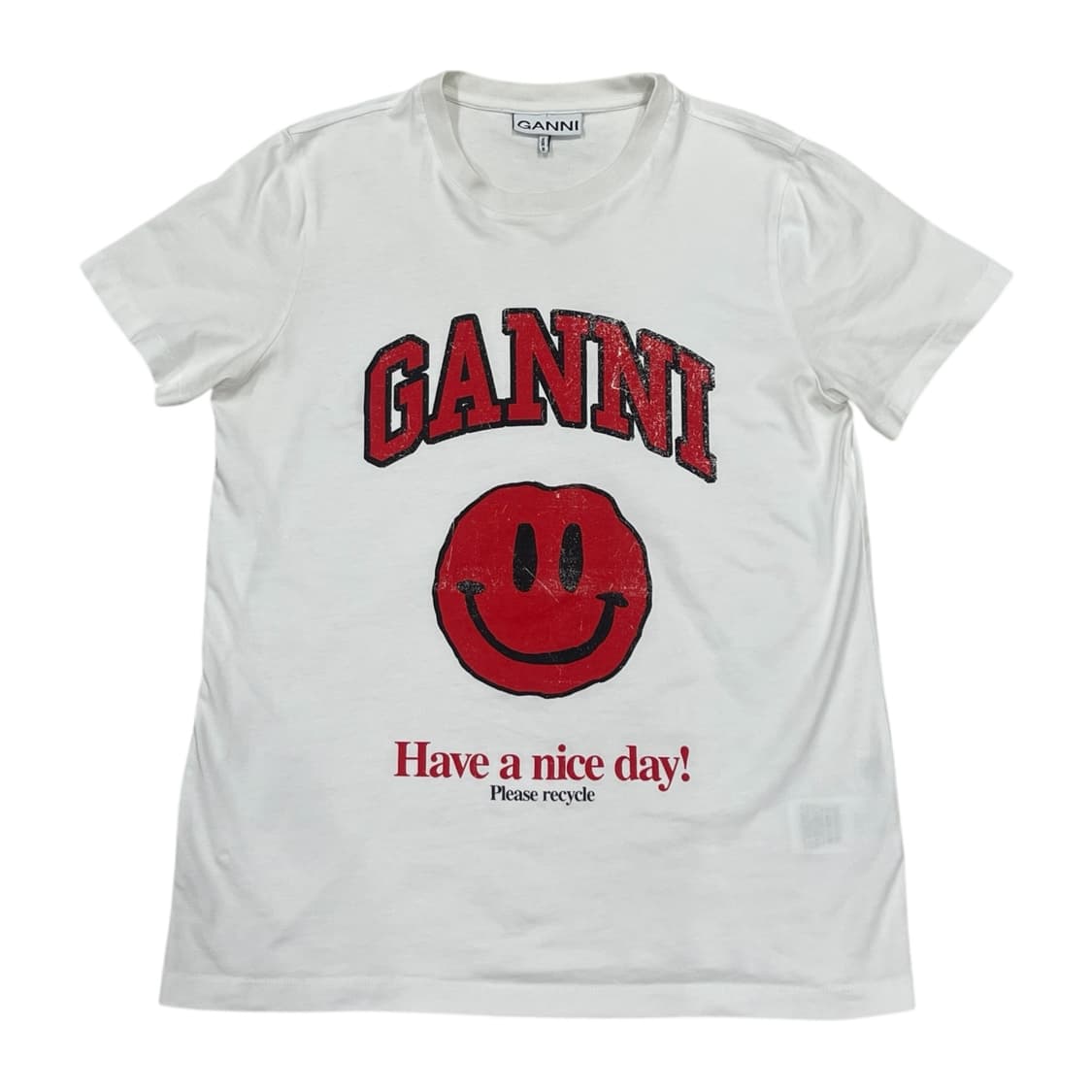 GANNI 가니 해브어 나이스데이 스마일 반팔티 화이트 2XS 상품이미지1