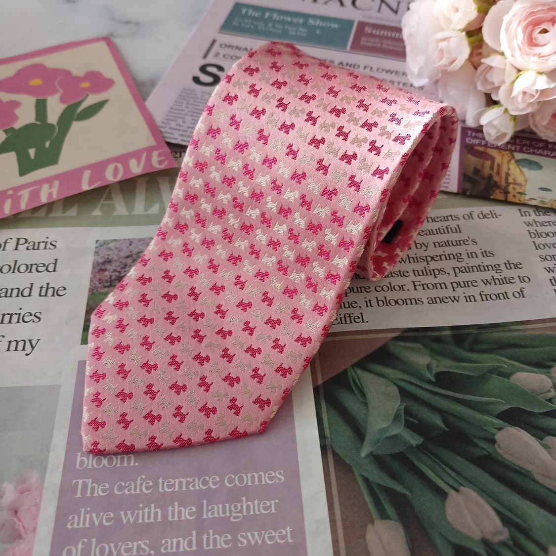 메트로시티 실크 핑크 강아지 패턴 넥타이 8.2cm A+등급 A19067 상품이미지2